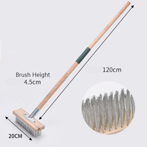 WildPioneer Floor Brush Metal Wire Wood Handle Scrub Broom Bathroom Tile Pool Garden Corner Cleaning