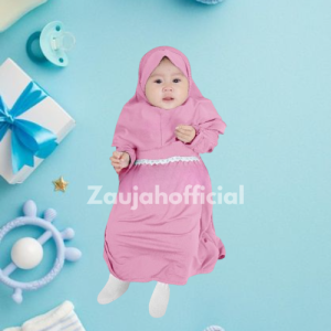 dress gamis lucu renda tengah 0-12 bulan free hijab set hijab combinasi