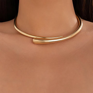 Fashionable Gold/Silver Necklace Wide Metal Spring Opening Choker African Tribe Style Neckchain Geometric Accessory