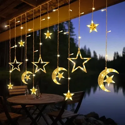 2025 Hari Raya Decoration Light LED Fairy Light Star Moon Curtain String Lights Waterproof 8 Modes Hari Raya Holiday Lights Curtain Lamp Camping Light