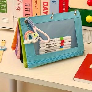 SDFBN มี6ช่อง กระเป๋าเก็บของสีรุ้ง พร้อมที่จับ 3รูค่ะ กระเป๋าซิปสำหรับเดินทาง สะดวกสบายๆ ตัวยึดใบหลวม กระเป๋าถือแต่งหน้าแบบพกพา เครื่องใช้ในสำนักงาน