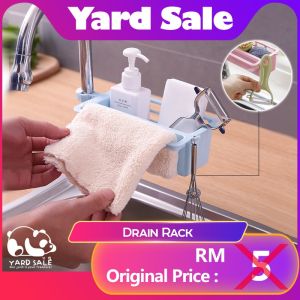 Yard Sale - Kitchen Clip on Holder Faucet Rack Plastic Drain Sink Hanging Storage Drying Adjustable Rak Penyankut
