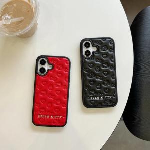 Luxury 3D Cute Cartoon Sanrio Hello Kitty Embossing Leather Phone Case For iPhone 16 15 14 13 Pro Max Shockproof Hard Cover