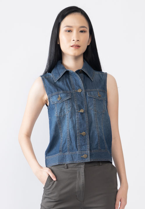 GEELA Sleeveless Denim Vest Wanita Vest Katun