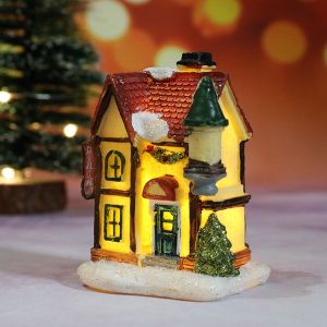 PHANT Fairy Garden New Year Luminous Resin Craft Mini Miniatures Christmas Decoration Village House Ornament LED Light