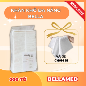 Khăn giấy lau mặt spa BellaMed chất vải chấm bi 3D