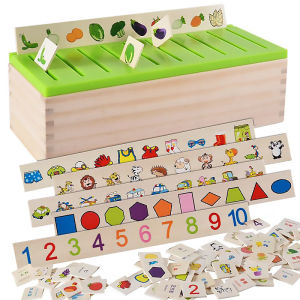 Mathematical Knowledge Classification Cognitive Matching Kids Wooden Creature Cartoon Puzzle Montessori Toy Early Educational Learn Toy Wood Box Gifts for Children