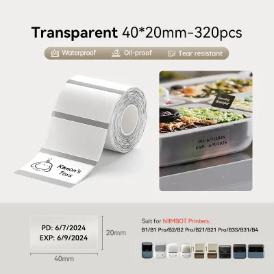 【ฉลากโปร่งใส】NIIMBOT B1/B1Pro/B2/B2Pro/B21/B21Pro/B3S/B31/B4 สติกเกอร์ฉลากใส่กันน้ำมันพิสูจน์ชื่อสติกเกอร์ความงามกระดาษฉลากความร้อน