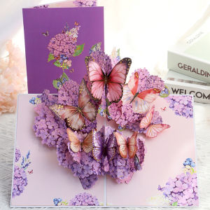 Purple Hydrangea Butterfly Pop-Up Card Romantic Gift for Occasions 3D Expanded Paper Art Premium Craftsmanship