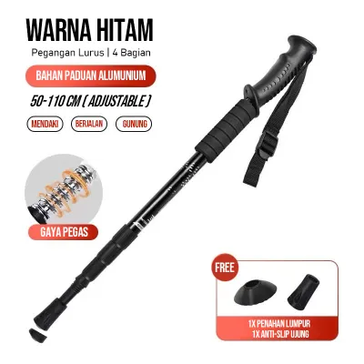 Tracking Pole Gunung Bahan Full Carbon FIbre | Tongkat Gunung Trekking Hiking Tinggi 50-110CM Dapat Disesuaikan