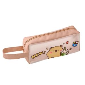 High Capacity Pencil Case with Handle Water Resistant PU Pen Pouches See Through Pencil Case Travel Makeup Storage Bag