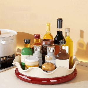 YERZ Large Capacity 360° Rotating Spice Organizer  Space Saving Kitchen Spice Rack Multifunctional Plastic Dried Fruit Display Plate For Home