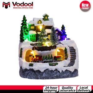Resin Collectible Figurines Light Up Musical Christmas Village Figurines Village Rotating Statue Indoor Display Figurines Decoration