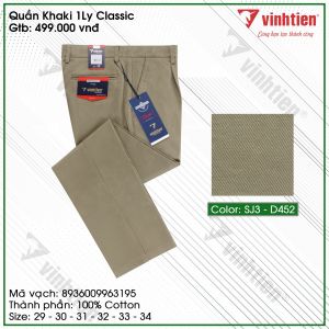 (Freeship) Quần kaki nam trung niên 1 ly classic Vĩnh Tiến vải 100% cotton màu trơn 499