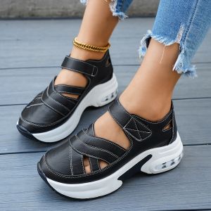 [Free Shipping] New Breathable Platform Sandals Trendy Oversized Sandals For Women Featuring A Hollow Design Sporty Style Thick Soles And Velcro Straps