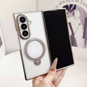 360° Fold Stand Plating for Magsafe Clear Phone Case For Samsung Galaxy Z Fold 8 7 6 5 4 ZFold8 Magnetic Ring Holder Back Cover