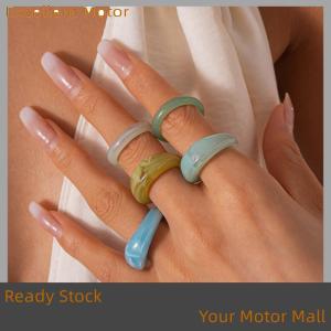Excellent Ready Stock 5 6Pcs Colorful Acrylic Resin Ring Set Geometric Round Stacked Ring Simplicity Individuality Bohemian Finger Rings Jewelry Gifts