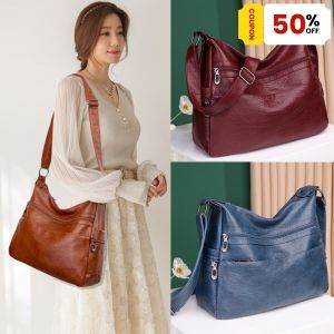 ZEFAN 【COD】กระเป๋าสตรีรุ่นใหม่ความจุสูงกระเป๋าสะพายไหล่สีทึบเรียบง่ายลำลองกระเป๋าสะพายไหล่หนังนิ่ม