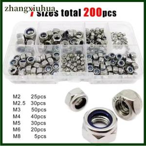 zhangxiuhua 200pcs Hex Nylon Insert Self Lock Nut Nylock Locknut Assortment Kit Set M2 M2.5 M3 M4 M5 M6 M8 304 A2-70 Stainless Steel