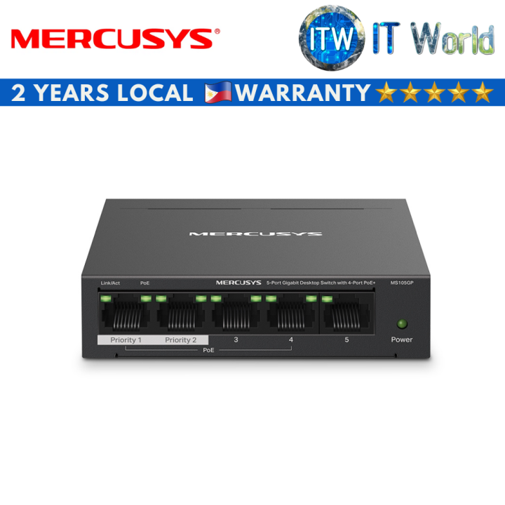 Itw | Mercusys MS105GP 5-Port Gigabit Desktop Switch with 4-Port PoE+ ...