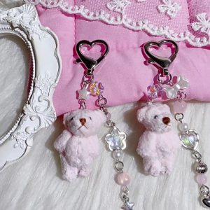 Gấu Charm treo với đính cườm đáng yêu Túi hình thú Mặt dây chuyền thời trang móc khóa vải nhung lông handmade Quà Tặng trẻ em