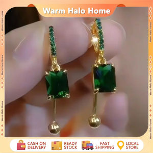 Retro Emerald Green Tassel Earrings Vintage Luxury Style Elegant Clip-on Statement Jewelry for Women