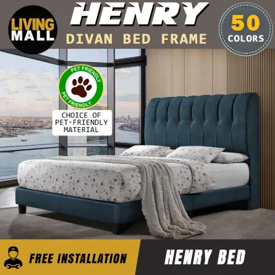 Living Mall Henry Divan Bed Frame with Foam Padded Headboard - PetFriendly Option / All Sizes