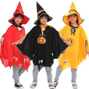 DIFF with Hat Childrens Ghost Cloak Skull Pumpkin Halloween Cloak Festive Atmosphere Witch Kids Halloween Costume Cosplay
