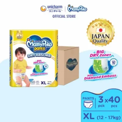 MamyPoko Standard Dry Absorb Pants Baby Diapers XL40 (3 Packs) (12 - 17kg)