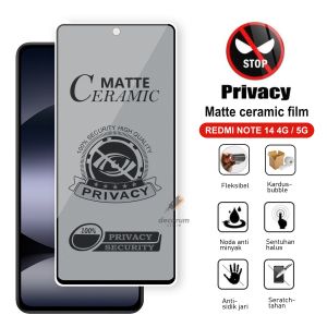 Tempered Glass Redmi Note 14 4G 5G Layar Privacy Ceramic Matte