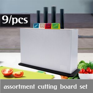 Large cutting board set with knives and storage case Knife and Cutting Board Set 9 items