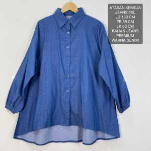 Kemeja Jumbo Bigsize Wanita Ld 130 Cm Bahan Denim Jeans Model Kekinian