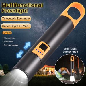 Paket Lengkap Flashlight 30W Senter Camping Lamp 2 In 1 Jarak Jauh Zoom Cas USB Rechargeable Type-C Lamp Camping Emergency