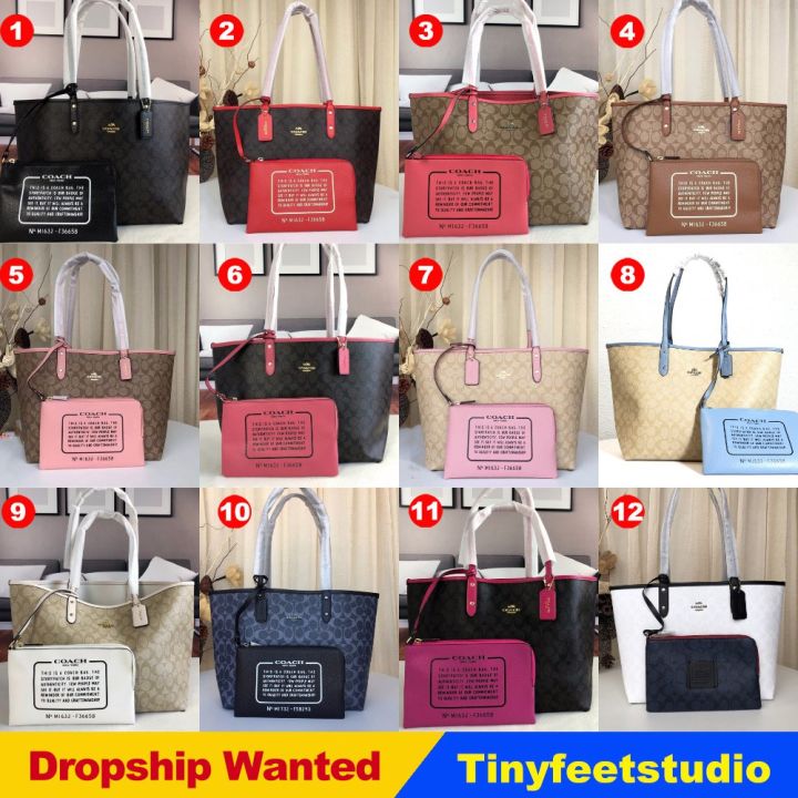 Coach 36658 58293 91381 29547 Reversible City Tote In Signature Canvas With Removable Pouch Women Shoulder Handbag