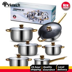 【Vktech】 12PCS Pots and Pans Set Dishwasher Safe Kitchen Cooking Set Kitchen Cookware Sets for Everyday Cooking
