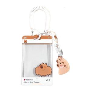 Neck Lanyard Sleeve Set Cartoon Reel with Retractable Cord Holding 2 Cards for Office School Exhibition