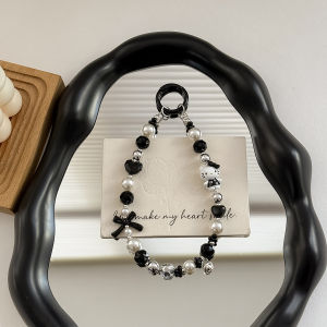 Original Crystal Black Pink Sweet Cool Womens Bag Pendant INS Pearl Keychain Pendant Cartoon Alloy KT Phone Chain
