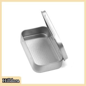 [Hilldora] Metal Rectangular Empty Mini Tin Box Tinplate Push Candy Cases Bins Jar Hinged Containers Small Organizer Storage Box