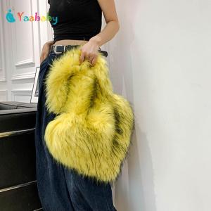 Women YK2 Winter Fluffy Shoulder Bag Plush Underarm Handbag Bag Heart Tote Bag