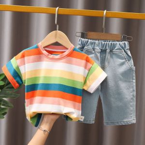 baju kaos setelan anak laki laki import Kualitas Tinggi fashion bayi  Lengan pendek jeans Set dua potong Musim panas
