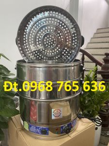 Nồi hấp bánh flan caramen Xửng hấp khoai dẻo chạy bằng điện 40cm 3 tầng hấp - inox cao cấp - TẶNG DỤNG CỤ VỆ SINH NỒI