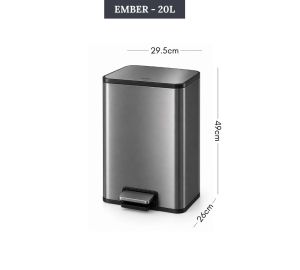 Easyhome.sg ORAVA Stainless Steel Slim Step Bin with Soft Closing 10L/15L/30L | Trash Garbage Can Dustbin Rubbish Bin