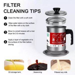 【24H ship】Healthy Strainer Kitchen Cooking Container For Grease Filter Oil Fat Stainless Steel Jug Storage