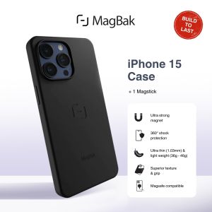 Magbak iPhone 15pro/ 15 pro max case with Mag Stick |Ultra Strong Magnet: Mount Anywhere |360° angle protection |Magsafe wireless charging compatible