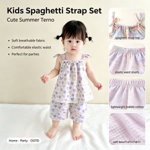 AILEBE Kids Sets Terno Spaghetti Sleeveless Top Shorts Set Fashion Cute Formal Casual Summer Wear All-Season Outfit Perfect For Birthday Party Wedding Christening OOTD Pambahay For Baby Girls 1-10 Years
