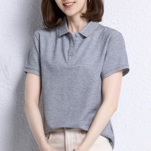 American Polo Shirt for Women New 2026 Simple Cotton Short-sleeved T-shirt Business Office Formal Shirt Croptops Korean Style