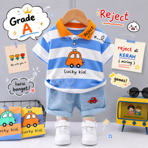 setelan anak anak/ setelan anak kaos murah premium set anak 0-5 Tahun / Setelan Anak Bayi Lucky Kid Laki-Laki Cotton