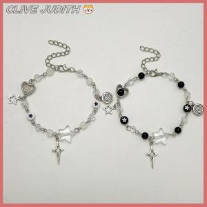 CISWGE New Trendy Y2K Couple Bracelets For Women Girl Hollow Pentagram Guitar Pendant Beaded Bracelet Friends Jewelry Gift