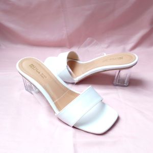 Sandal Wanita Mika Putih Ukuran Big Size 4142434445 Hak Kaca 5cm Jumbo Besar
