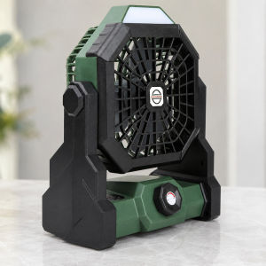 Portable Camping Fan with LED Lantern USB Rechargeable Tent Desk Fan Stepless Speed Quiet Motor Hanging Hook for Outdoor Travel Office Lighting Lamps